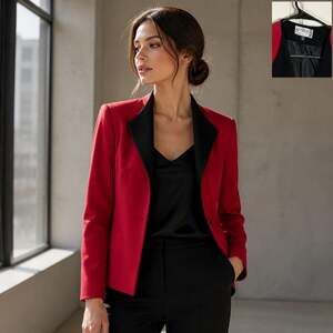 Kasper A.S.L. Red and Black Tuxedo Blazer Jacket Size 16